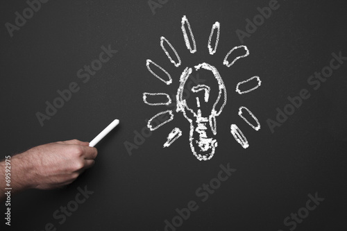Drawing light bulb on the blackboard photo
