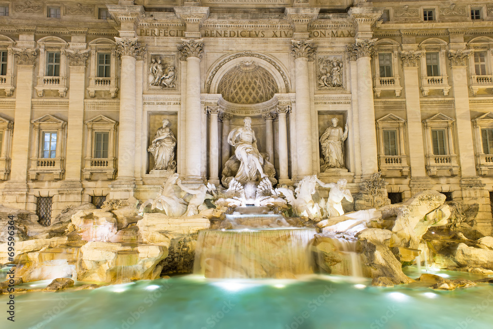Trevi Fountain (Fontana di Trevi) at night in Rome, Italy