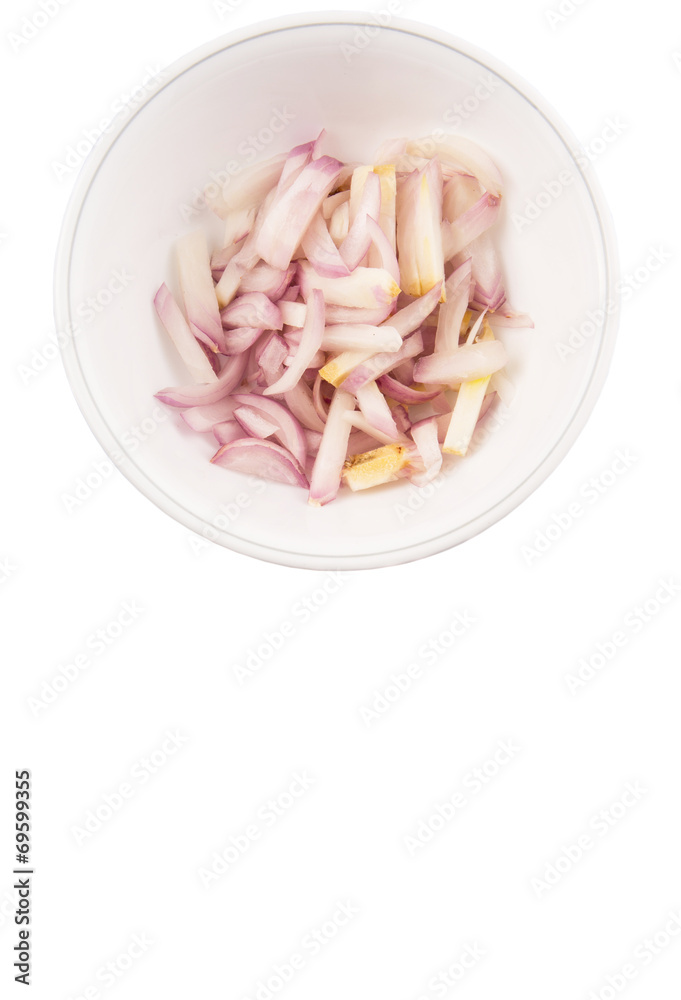 Chopped onions in a bowl over white background Chopped onions in a bowl over white background