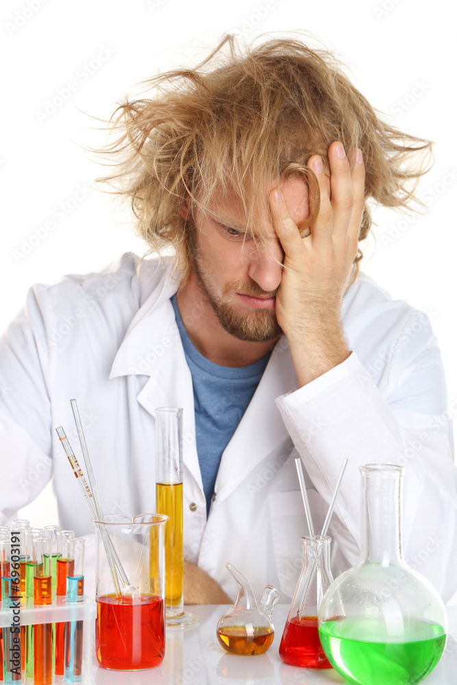 Crazy scientist working in laboratory Crazy scientist working in laboratory