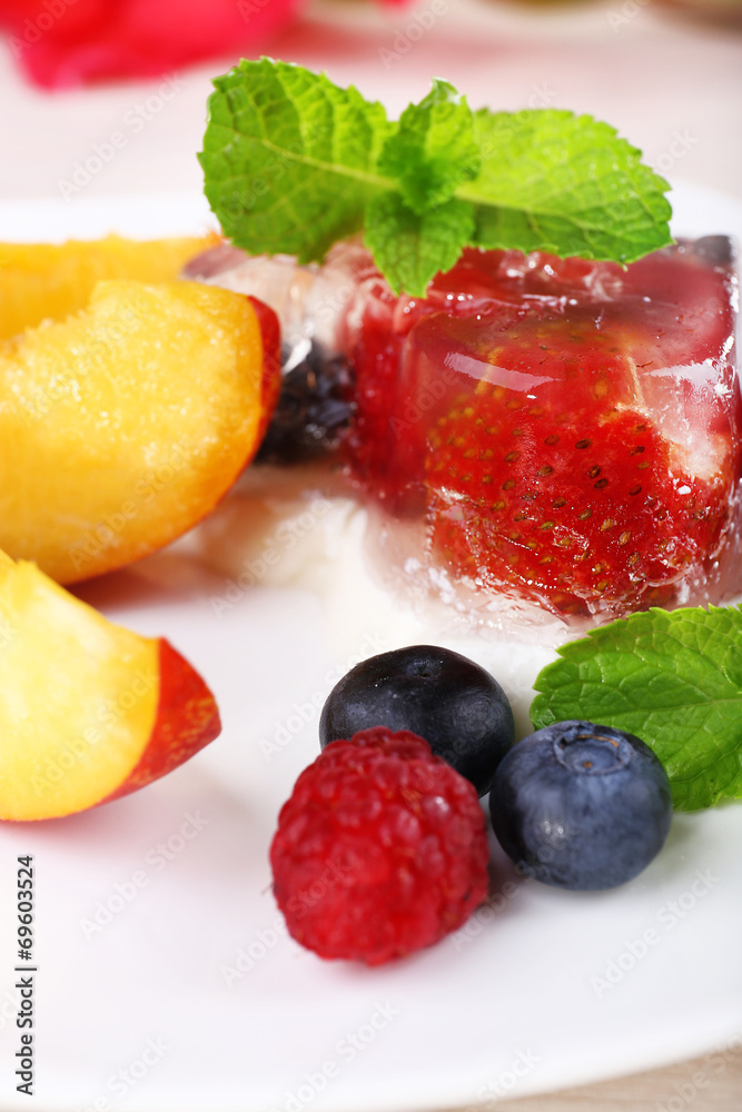 Strawberry jelly cake with fruits and berries