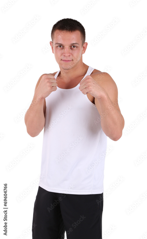 Handsome and strong young man isolated on white Handsome and strong young man isolated on white