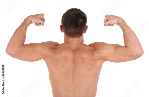 Muscle young man isolated on white