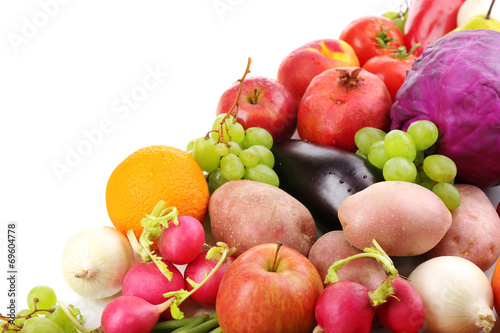Fototapeta Naklejka Na Ścianę i Meble -  Fresh organic vegetables and fruits isolated on white
