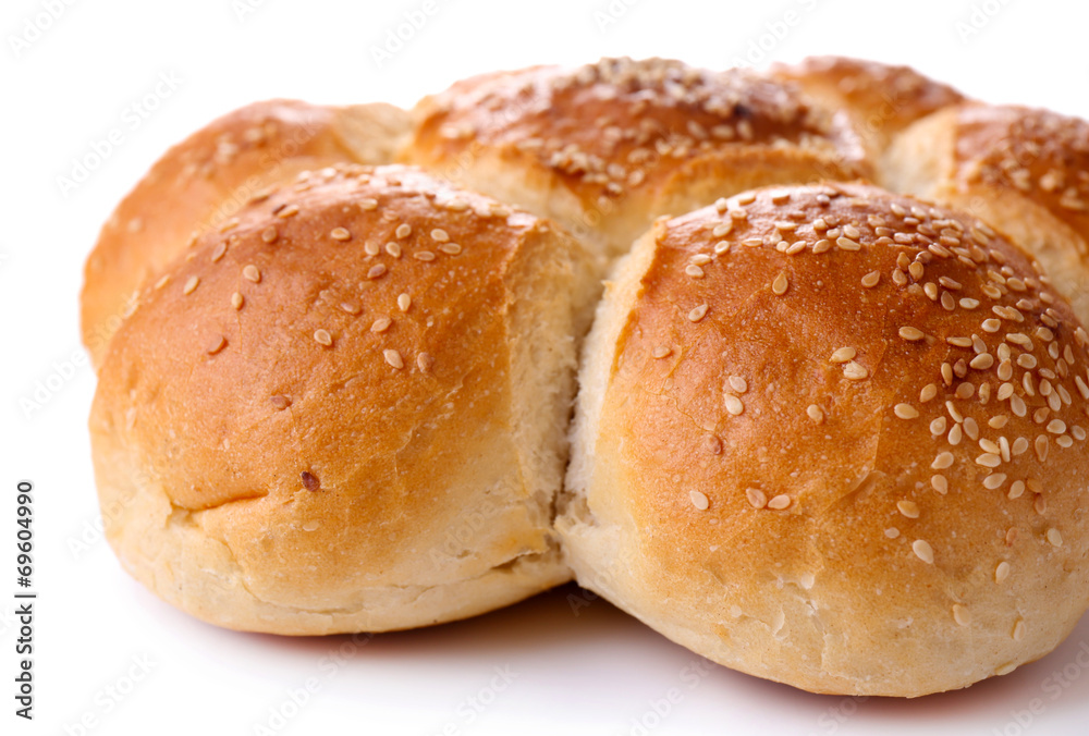Tasty buns with sesame isolated on white Tasty buns with sesame isolated on white