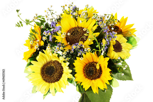 Fototapeta Naklejka Na Ścianę i Meble -  Beautiful bouquet of sunflowers isolated on white