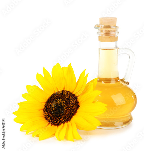 Sunflower with oil isolated on white