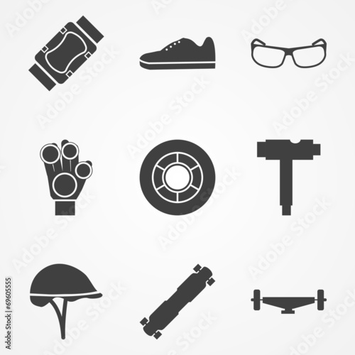 Vector icons for accessories for longboarders