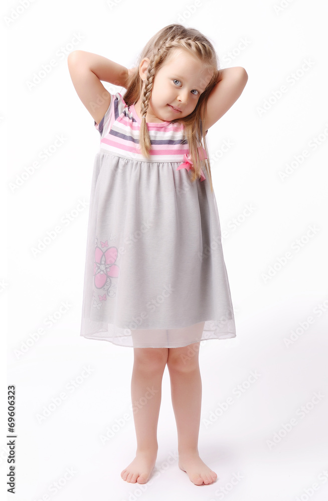 Little girl on a white background