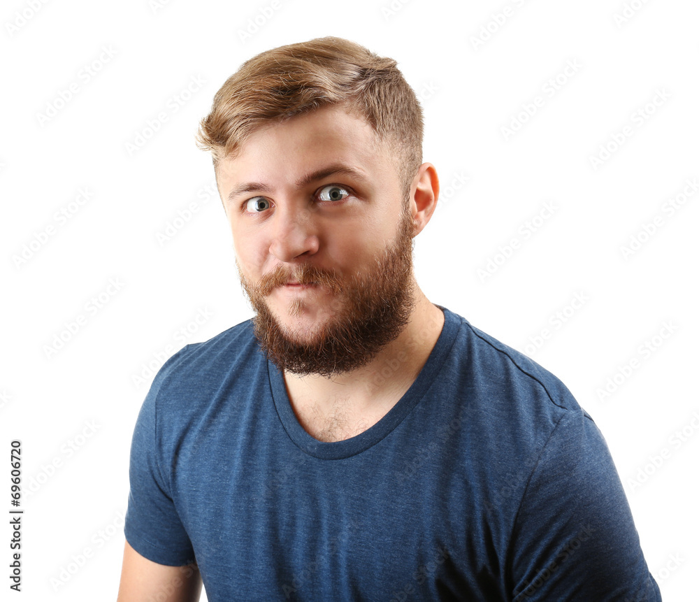 Fototapeta premium Portrait of handsome man with beard isolated on white