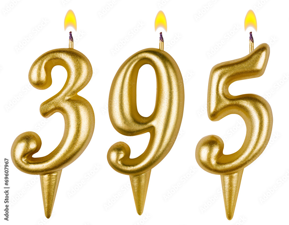 candles number three hundred ninety five isolated on white candles number three hundred ninety five isolated on white