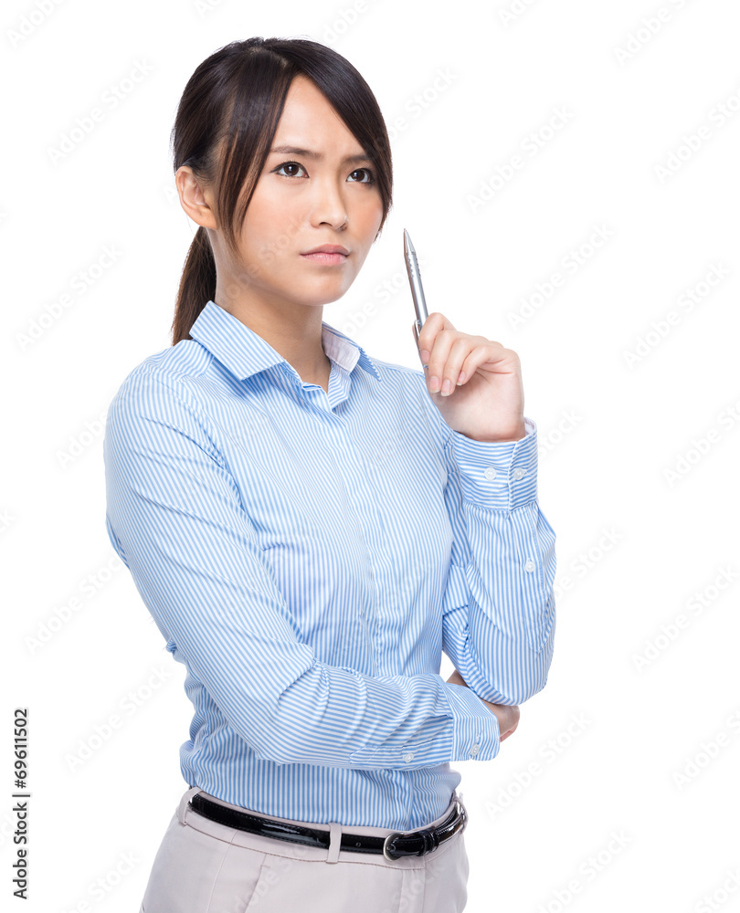 Serious businesswoman think of idea Serious businesswoman think of idea