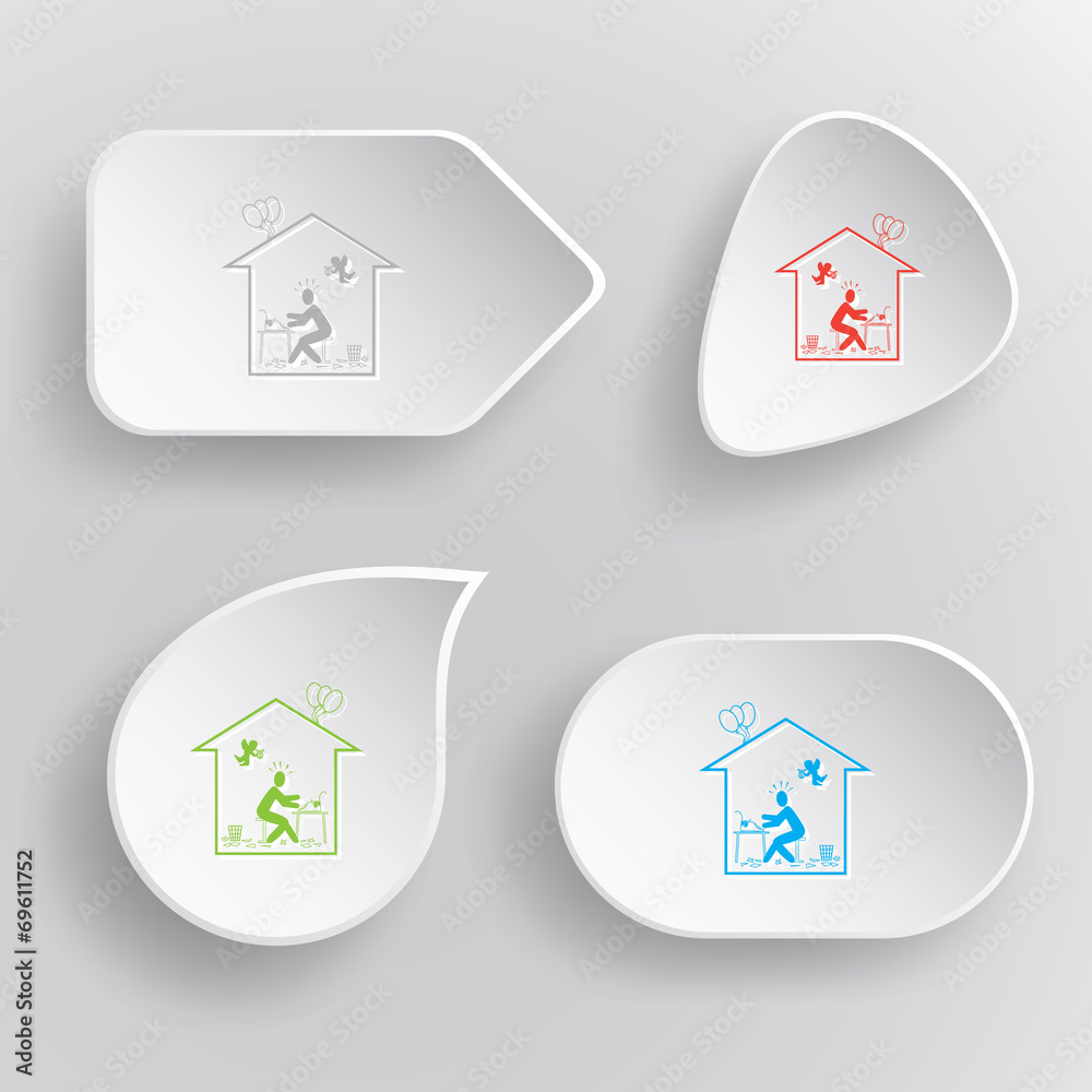 Home inspiration. White flat vector buttons on gray background. Home inspiration. White flat vector buttons on gray background.