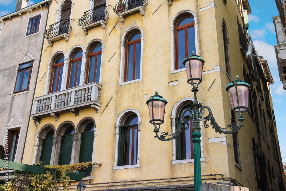 Lantern near a beautiful mansion in Venice, Italy