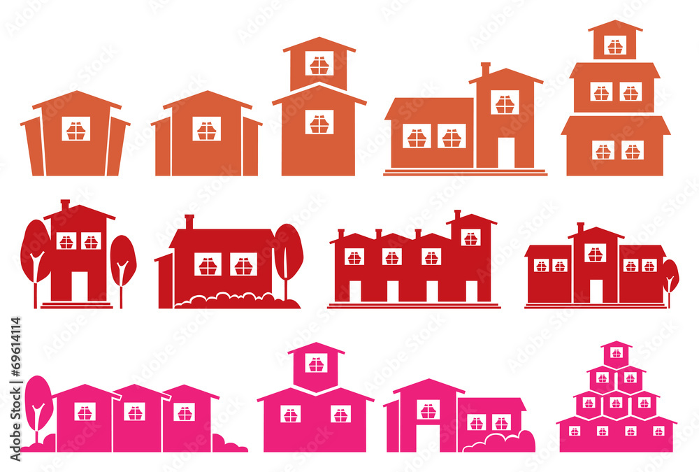 Vector Icon Set of Houses and Homes Isolated on White Background