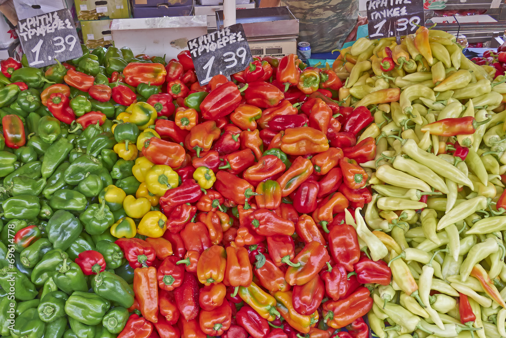 colorful organic peppers at the local market
