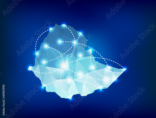 Ethiopia country map polygonal with spot lights places