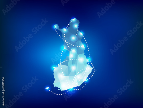Finland country map polygonal with spot lights places