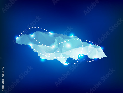 Jamaica country map polygonal with spot lights places