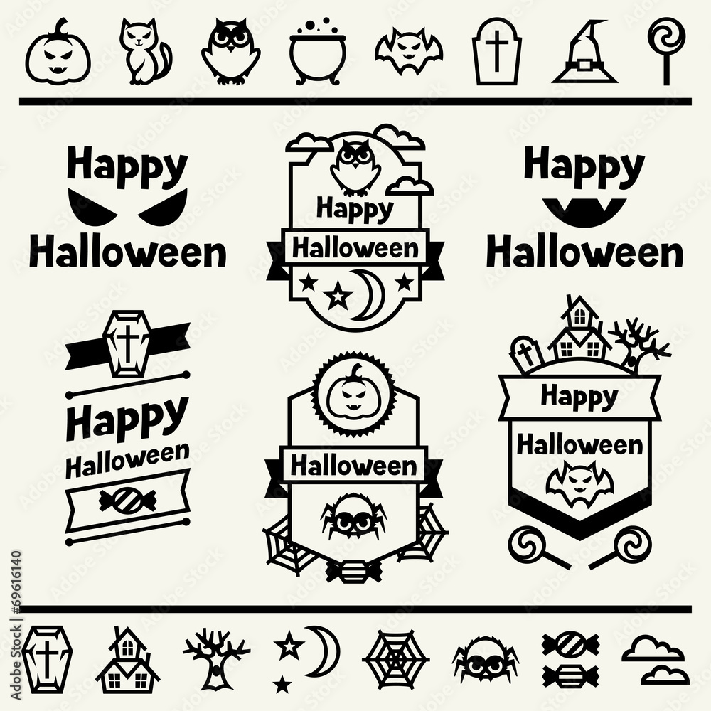 Happy halloween set of badges and icons.