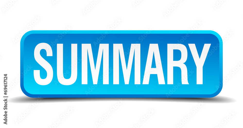 Summary blue 3d realistic square isolated button Summary blue 3d realistic square isolated button