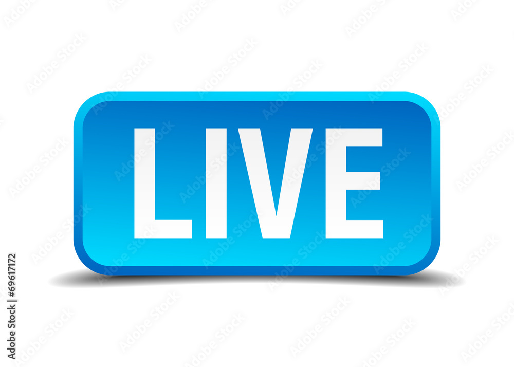 Live blue 3d realistic square isolated button Live blue 3d realistic square isolated button