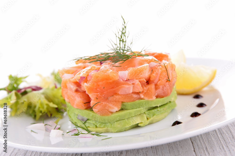 salmon and avocado, appetizer salmon and avocado, appetizer