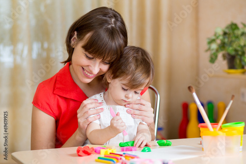 Mother and kid playing at home