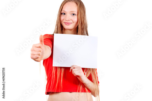 Girl holding white sheet