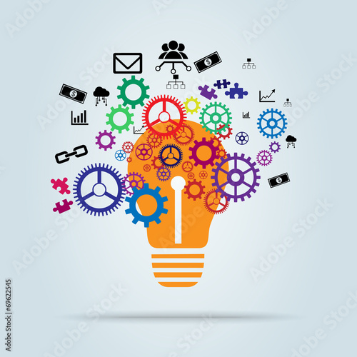 Light bulb shape with gear wheels and business icons