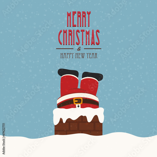 santa stuck in chimney snow background
