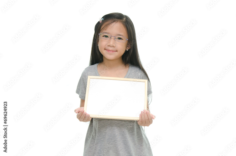 Little Asian girl holding empty whiteboard Little Asian girl holding empty whiteboard
