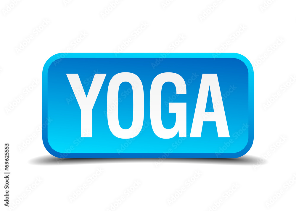 Yoga blue 3d realistic square isolated button Yoga blue 3d realistic square isolated button