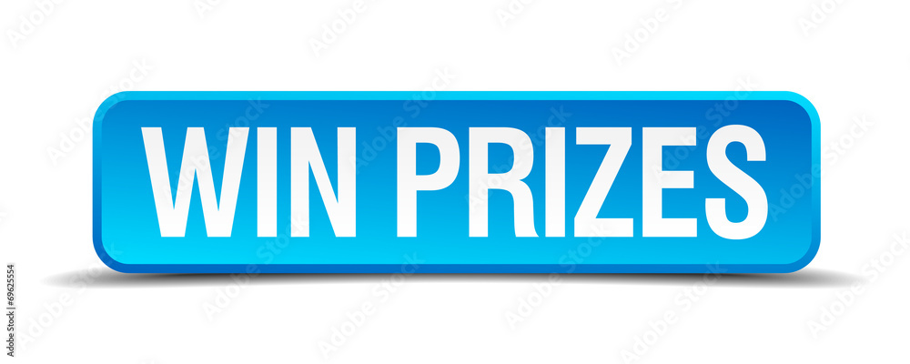 Win prizes blue 3d realistic square isolated button Win prizes blue 3d realistic square isolated button