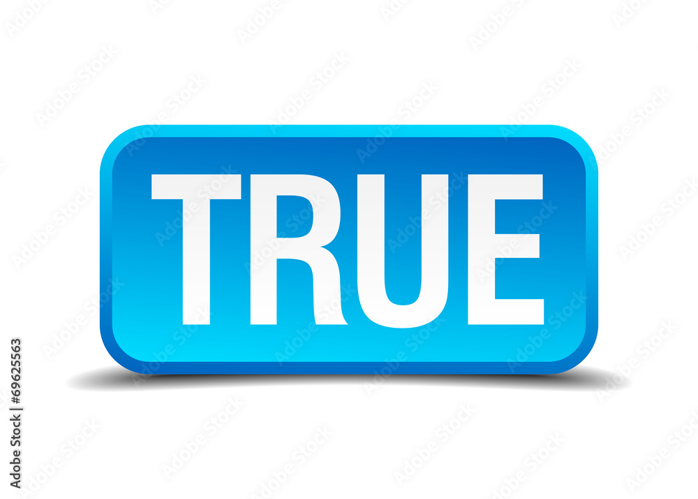 True blue 3d realistic square isolated button True blue 3d realistic square isolated button