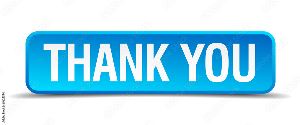 Thank you blue 3d realistic square isolated button