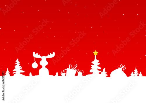 Weihnachtskarte Elch und Bäume