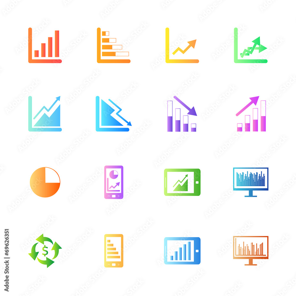 Colofulr style Business Graph icon vector set.