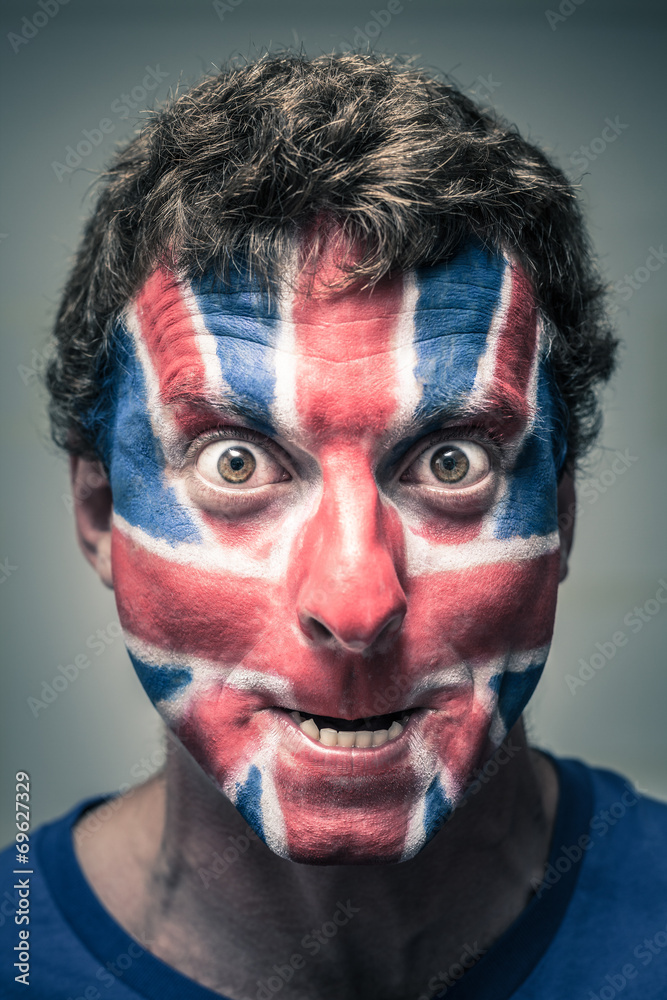 Spooky man with British flag painted on face Spooky man with British flag painted on face