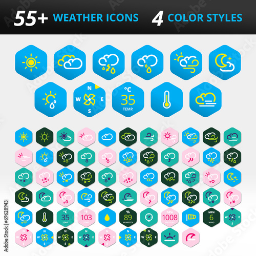 Weather icons vector pack - hexagonal shape