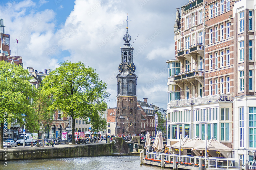 The Munttoren tower in Amsterdam, Netherlands.