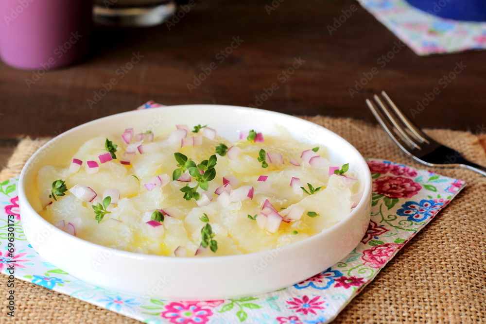 Cod carpaccio with red onions, olive oil and herbs Cod carpaccio with red onions, olive oil and herbs