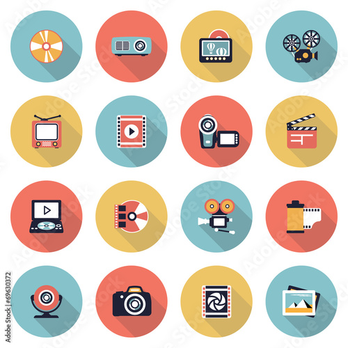 Photo & video modern flat color icons.