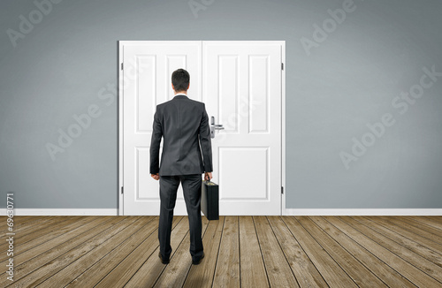 Empty Room / Wooden Floor with Businessman and door