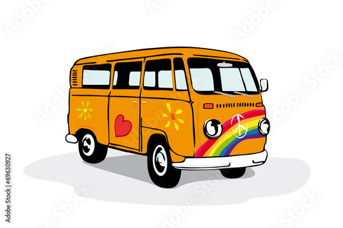 Colorful painted vintage hippie van
