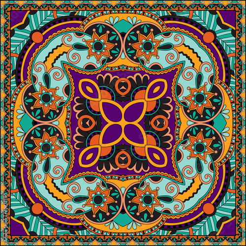 Traditional ornamental floral paisley bandanna.