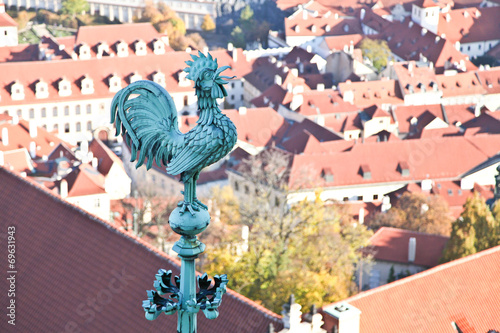 Bronze rooster sculpture at Prague castle