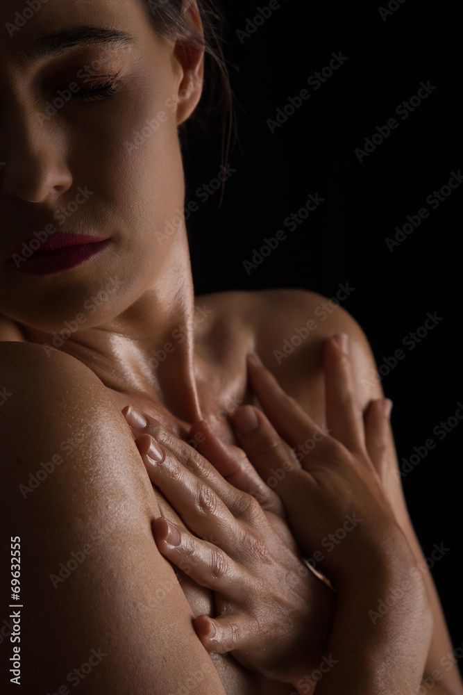 Body scape of woman neck and hand emotion artistic conversion