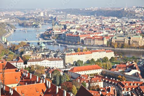 Top view of Prague city in Autumn