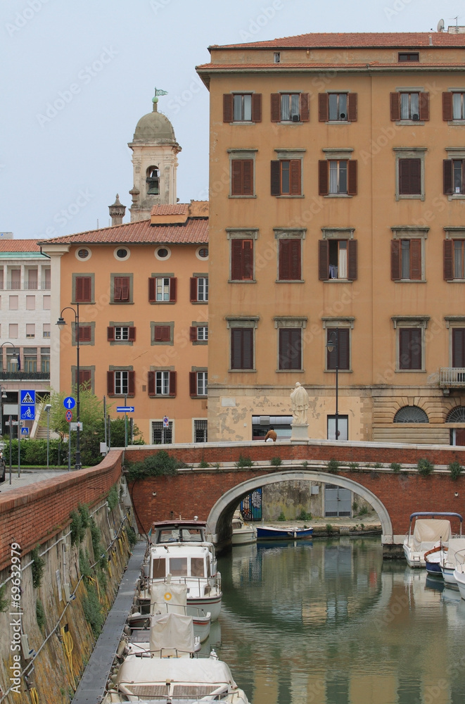City channel and bridge. Livorno, Italy